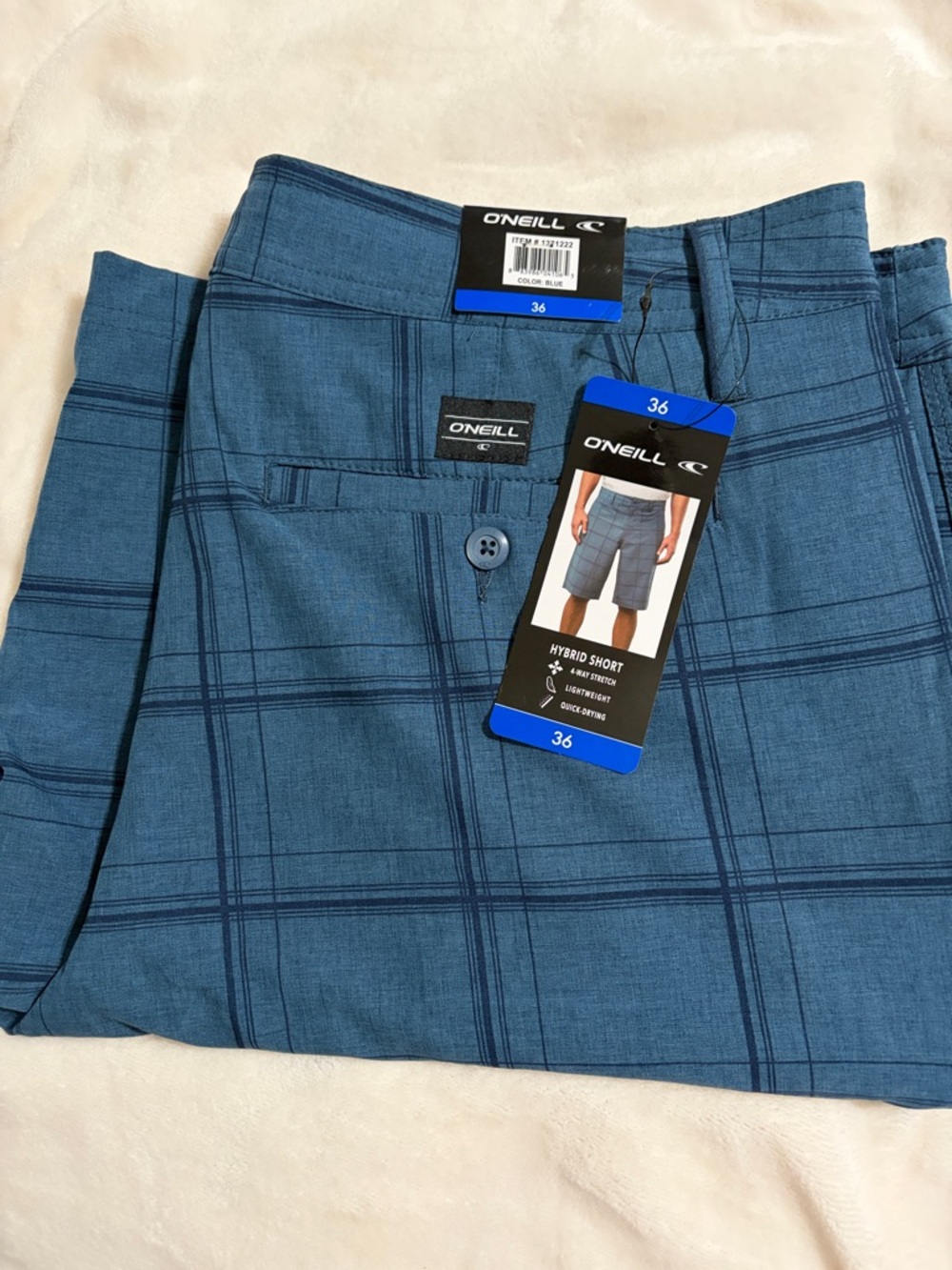 O'Neill Men's Teal Blue Plaid Hybrid Shorts